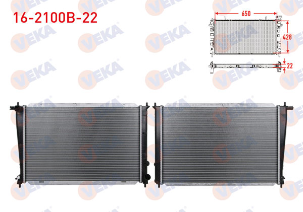 VEKA 16-2100B-22 | Su Radyatörü Brazing Kalınlık 22mm Hyundai Starex 2.5 TD M-T 1997-2007