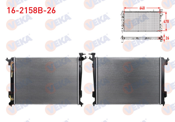 VEKA 16-2158B-26 | Su Radyatörü Brazing Kalınlık 26mm Hyundai Ix35 (Lm) 2.0İ 16V A-T (Kore Uretımı) 2010-/ Kia Sportage (Sl) 2.0 Cvvt A-T 2010 -