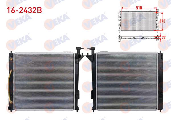 VEKA 16-2432B | Su Radyatörü Brazing Kia Sorento II (Xm) 2.0 CRDI-2.2 CRDI A-T 2009-2015