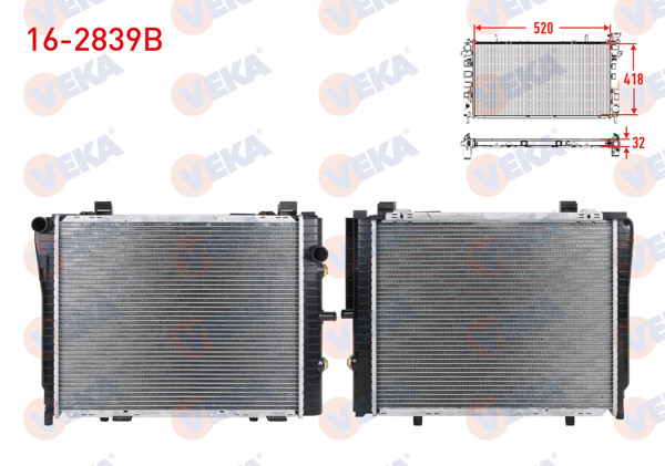 VEKA 16-2839B | Su Radyatörü Brazing Mercedes C Class (W202) C 200 Kompresor A-T / M-T Ac + 1993-2000