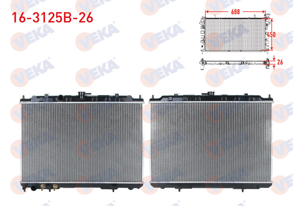 VEKA 16-3125B-26 | Su Radyatörü Brazing Kalınlık 26mm Nissan X-Traıl (T30) 2.0İ-2.5İ A-T 2001-2007