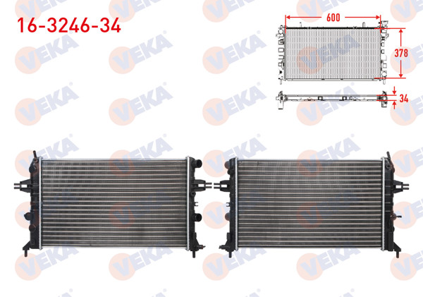 VEKA 16-3246-34 | Su Radyatörü Mekanik 34mm Opel Astra G (F69) 1.2 16V M-T Ac + 1998-2005