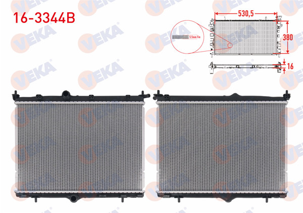VEKA 16-3344B | Su Radyatörü Brazing 1.2 Puretech-1.5 Bluehdı Peugeot 2008 2015-/ 208 2018-/ Citroen C4 III 2020-/ Ds 3 Crossback 2018-/ Opel Corsa F 2019 -