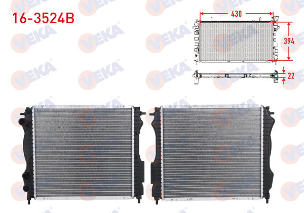 VEKA 16-3524B | Su Radyatörü Brazing Renault Express (F40,G40) 1.4 E7j Motor M-T 1985-1998