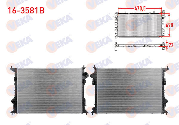 VEKA 16-3581B | Su Radyatörü Brazing Renault Kadjar 2018-/ Nissan Qashqai 2018-/ 1.5 D