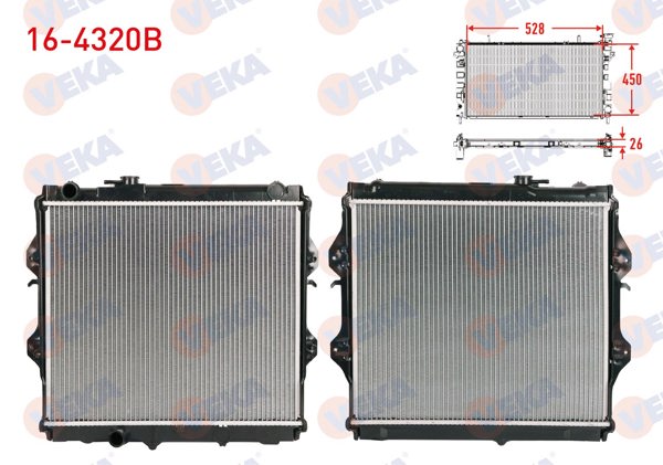 VEKA 16-4320B | Su Radyatörü Brazing Egık Çıkış Toyota Hı-Lux Pick Up (_N_) 2.4 D (Ln145,Ln150) M-T 1983-2005