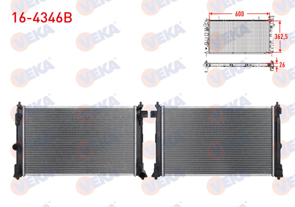 VEKA 16-4346B | Su Radyatörü Brazing (Kısa Tip) Toyota Corolla 1.6 Vvt-I 2019-/ 1.5 Vvt-I 2020 -