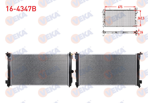 VEKA 16-4347B | Su Radyatörü Brazing (Uzun Tip) Toyota Corolla 1.2 T 2019-/ 1.5 Vvt-I 2020-/ C-Hr (_X1_) 1.2 T 2016 -