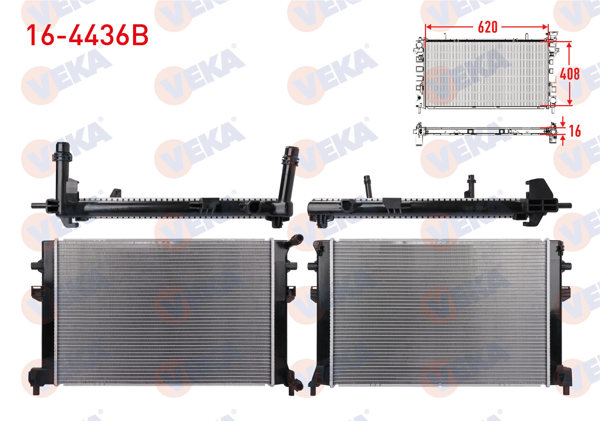 VEKA 16-4436B | Ek Su Radyatörü Brazing Klıpslı Volkswagen Golf VII (5G1) 1.6 TDI A-T / M-T 2012 -