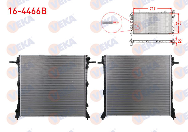 VEKA 16-4466B | Su Radyatörü Brazing (5 mm Fin) Volkswagen Crafter 50 (Sy_Sz) 2.0 TDI 2018 -