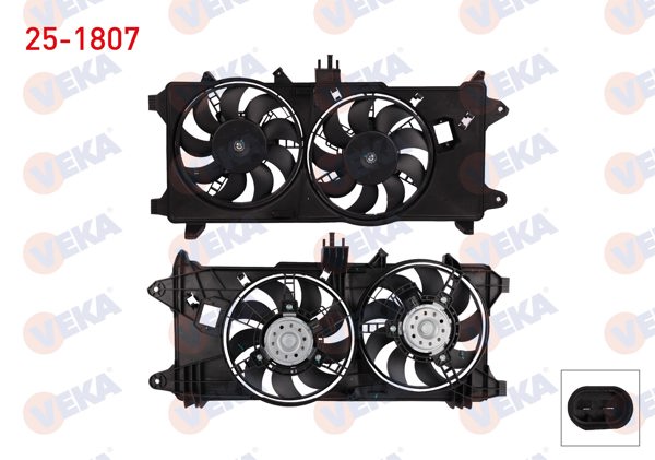 VEKA 25-1807 | Fan Motoru (Su + Klima) Fiat Davlumbazlı Çiftli Doblo (119,223) 1.9 JTD Ac + 2001-2005
