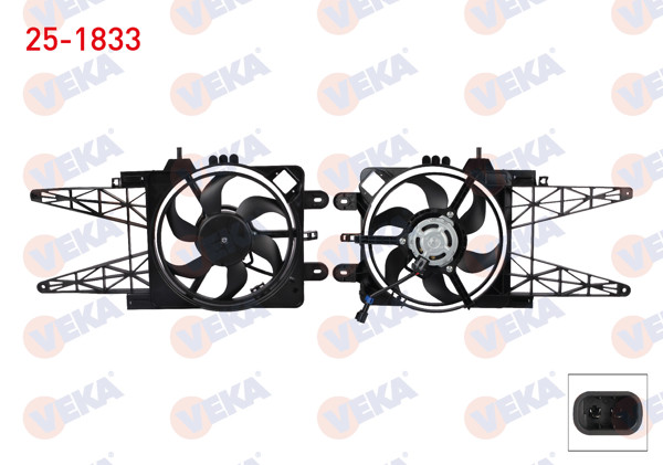 VEKA 25-1833 | Fan Motoru (Su + Klima) Davlumbazlı Tekli Fanlı (Kablolu) Fiat Punto 1.2 Ac + 1999-2012