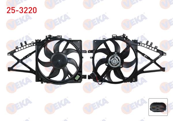 VEKA 25-3220 | Fan Motoru Davlumbazlı Tekli Fan (4 Fişli) Opel Corsa C 1.3 CDTI Ac + 2004-2006