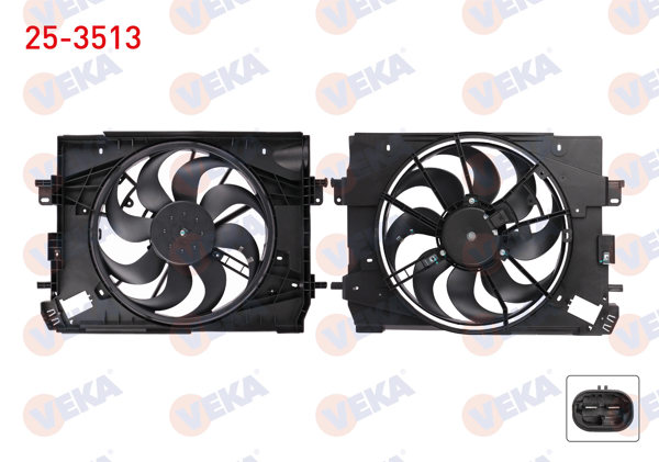 VEKA 25-3513 | Fan Motoru (Su + Klima) Davlumbazlı Tekli Fan Renault Clio IV 1.5 DCI 2012-/ Dacia Duster 2013-2019 / Logan, Sandero 2015-2020