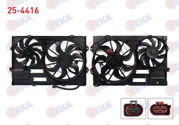 VEKA 25-4416 | Fan Motoru (Su + Klima) Davlumbazlı Çiftli Volkswagen Transporter V (7Ha,7Hh,7Ea,7Eh) 1.9 TDI 2003-2011