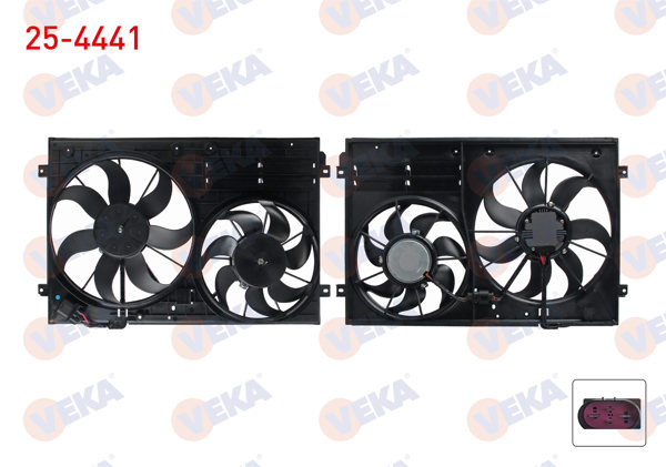 VEKA 25-4441 | Fan Motoru Davlumbazlı VW Golf VI (5K1) 1.6 TDI 08-12 / Audi A3 (8P1) 1.4 TFSI 2007-2012 / Seat Leon (1P1) 1.4 TSI 2007-2012 / Skoda Superb II (3T4) 1.6 TDI 2010-2015