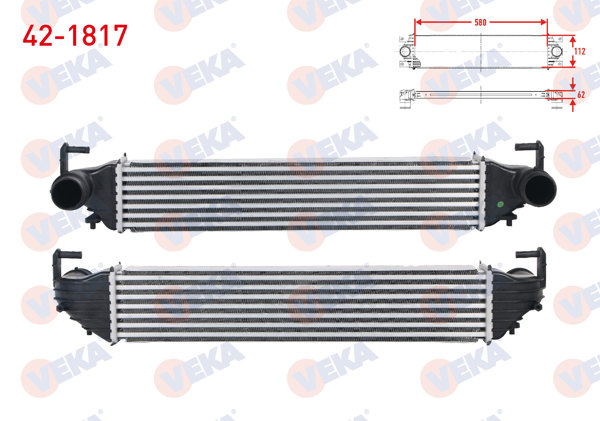 VEKA 42-1817 | Turbo Radyatörü (Intercooler) Fiat 500X 1.3 Mjt-1.4-1.6 Mjt M-T 2014-/ Jeep Renegade 1.4 4X4-1.6 Crd-2.0 Crd 4X4 M-T 2014 -