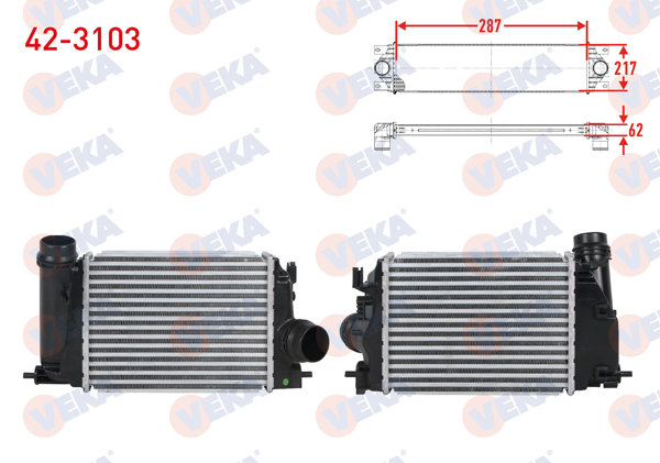 VEKA 42-3103 | Turbo Radyatörü (Intercooler) Renault Megane IV 1.5 DCI, Bluedci-2015-/ Talisman 1.5 DCI 2015-/ Kadjar 1.2 TCE, 1.5 Bluedci 2015-/ Nissan Qashqai II (J11) 1.5 DCI 2013 -