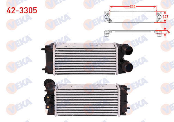 VEKA 42-3305 | Turbo Radyatörü (Intercooler) Kısa Borulu Peugeot Partner Tepee 1.6 HDI 2008 -