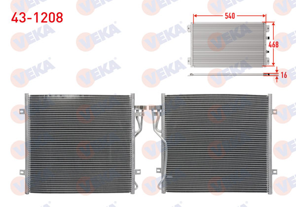VEKA 43-1208 | Klima Radyatörü Jeep Cherokee 2.4, 2.5 4X4 2001-2008 / 2.8 Crd 2010 -
