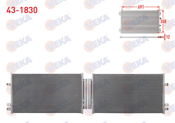 VEKA 43-1830 | Klima Radyatörü Fiat 500X 1.3 Mjt-1.4-1.6 Mjt 2014-/ Jeep Renegade 1.3 Mjt-1.4-1.6 Mjt 2014 -