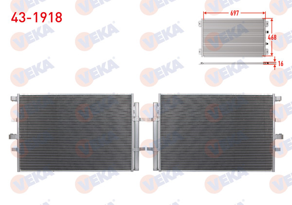 VEKA 43-1918 | Klima Radyatörü Ford Transit, Custom V362, V363 2.0 Ecoblue, 2.2 TDCI 2012-2023 M-T
