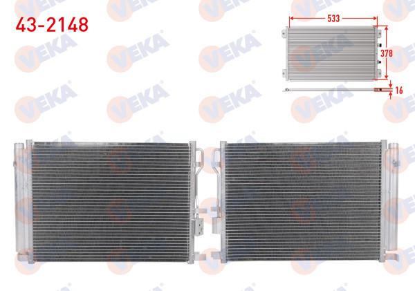 VEKA 43-2148 | Klima Radyatörü Hyundai Tucson (Tle) 1.6 CRDI 2015-/ Kia Sportage (Ql) 1.6 CRDI 2015 -