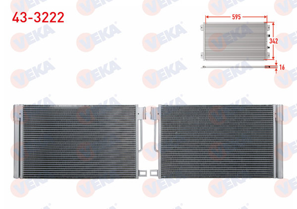 VEKA 43-3222 | Klima Radyatörü Fiat Fiorino (225) 1.3 Mjt 2007-Punto 1.2-1.4 2012-/ Alfa Romeo Giulietta 1.4 2010-2017 / Opel Corsa 1.4 2014-/ Peugeot Bipper 1.4 HDI 2007 -
