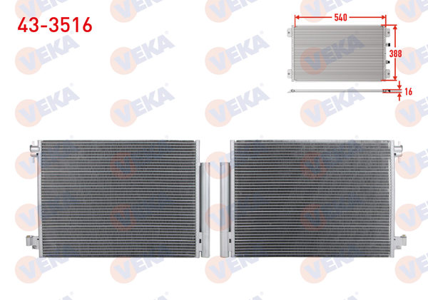VEKA 43-3516 | Klima Radyatörü Renault Clio IV 2012-2020 / Captur 2013-/ Dacia Dokker 2012-/ Duster 2012-/ Logan II 2012-/ Sandero Stepway 2012 -