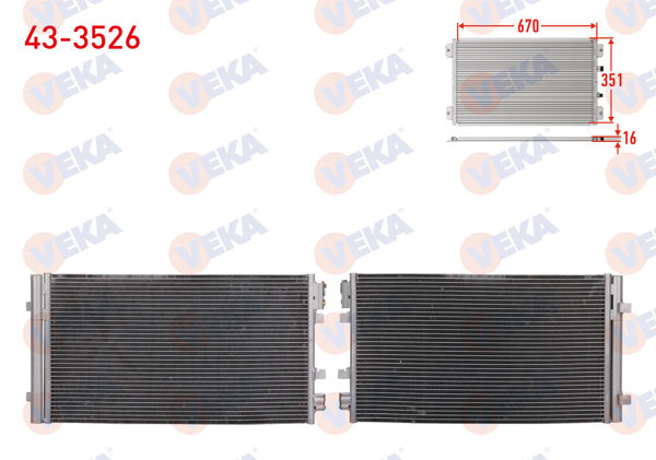 VEKA 43-3526 | Klima Radyatörü Renault Megane III 1.5 DCI-1.4İ 16V-2.0 DCI-2.0İ 16V 2008-/ Fluence 1.5 DCI-1.6 16V 2009-/ Scenic III 1.4İ 16V-1.5 DCI 2009 -