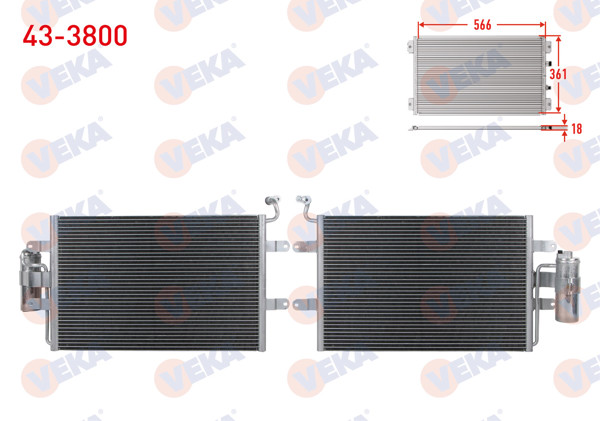VEKA 43-3800 | Klima Radyatörü Seat Cordoba (6K2) 1.4 TDI-1.9 TDI 1999-2002 / Ibiza II (6K1) 1.4 16V-1.6İ-1.9 TDI 1993-2002