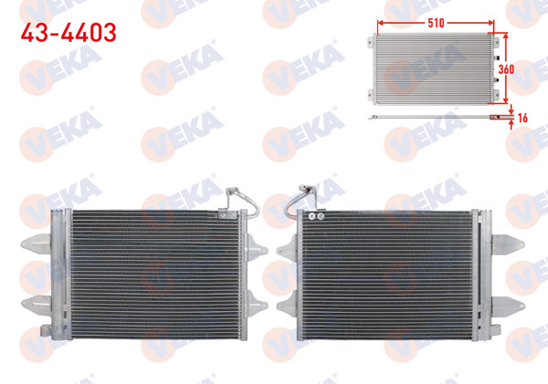 VEKA 43-4403 | Klima Radyatörü VW Polo (9N_) 1.4İ-1.4 TDI-1.6İ M-T 2001-2012 / Cordoba (6L2) 1.4İ-1.4 TDI-1.9 TDI 2002-2009 / Ibiza (6L1) 1.2İ-1.4İ-1.4 TDI 2002-2009 / Fabia (6Y2) 1.2İ-1.4İ-1.4 TDI 199-2007