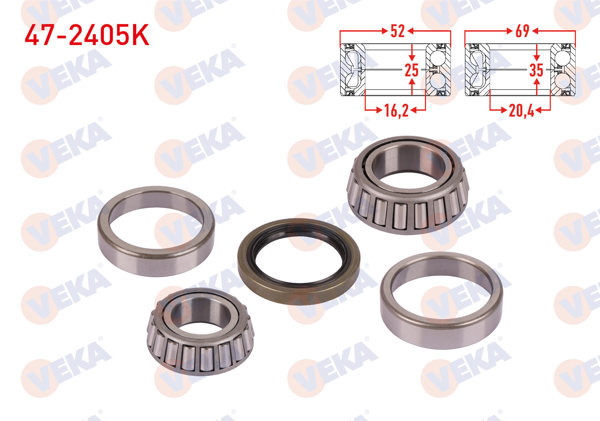 VEKA 47-2405K | On Tekerlek Rulman Kiti Sol-Sağ 69X35x20,4 / 52X25x16,2 Kia K2500 2.5 D 2003-/ K2700 2.7 D 2003-/ Bongo > 2014