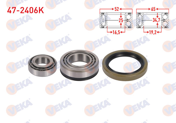 VEKA 47-2406K | On Tekerlek Rulman Kiti Sol-Sağ 65X34,7X19,2 / 52X25x16,5 Kia Besta 2.2 D 1993-2003