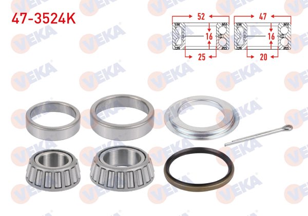 VEKA 47-3524K | Arka Tekerlek Rulman Kiti E.M 52X25x16 / 47X20x16 Renault 12 / Toros 1.3-1.4 1971-2000