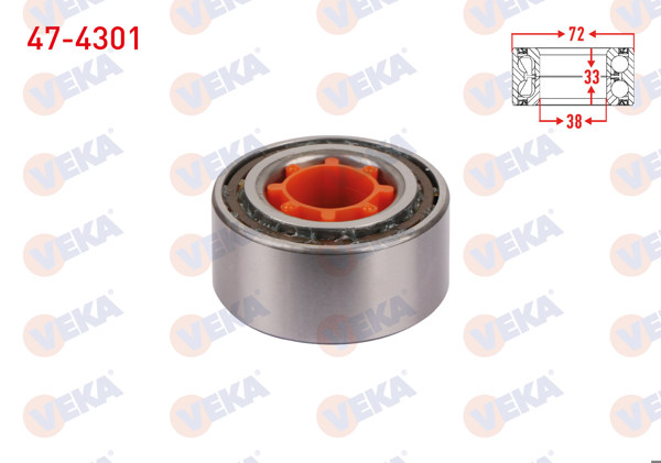 VEKA 47-4301 | On Tekerlek Rulmanı Sol-Sağ 38X72x36 / 33 Toyota Corolla 1.3İ-1.6İ 1992-1997 / Corolla 1.4İ-1.6İ 1997-2002