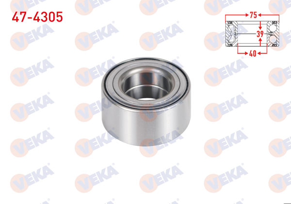 VEKA 47-4305 | On Tekerlek Rulmanı Sol-Sağ ABS Okuyuculu 40X75x39 Toyota Yaris 1.33 Vvt-I-1.4 D-4D 2006-2010 / Yaris 1.33-1.5 Hybrıd 2011 -