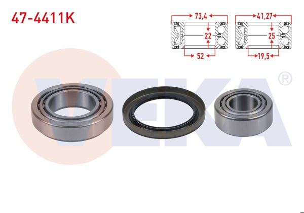 VEKA 47-4411K | On Tekerlek Rulman Kiti Sol-Sağ 41,27-25X19,5-22X73,4-52 Volkswagen Lt 28-35 II 2.5 TDI 1996-2006 / Mercedes Sprinter 1996-2006