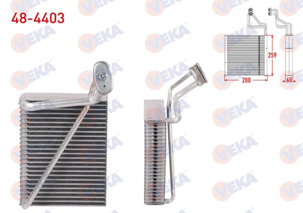 VEKA 48-4403 | Klima Evaporatoru Borulu 259X200x60 Volkswagen Passat (3B2) 1996-2000 / Passat Passat (3B3) 2000-2005 / Audi A4 1994-2001 / Skoda Superb I 2005-2008