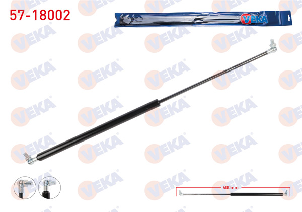 VEKA 57-18002 | Bagaj Amortisörü 600mm / 300N Çift Mafsal Fiat Kartal SLX 1993-2002 | 2 Adet