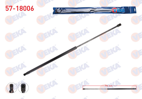 VEKA 57-18006 | Bagaj Amortisörü 796mm / 720N Fiat Doblo (152,263) 2010-| 2 Adet