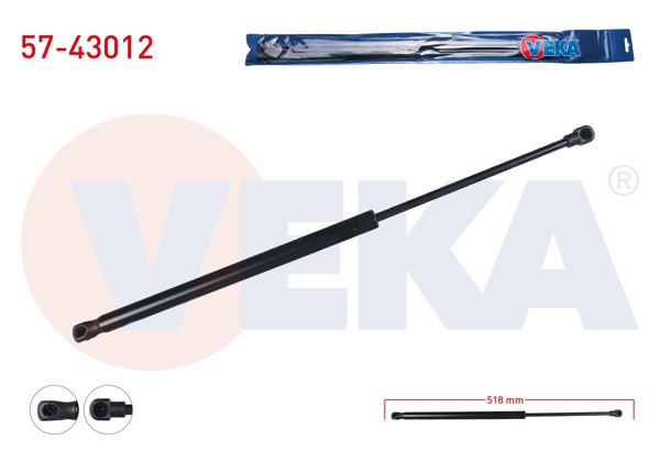 VEKA 57-43012 | Bagaj Amortisörü 518mm / 295N Toyota Aygo 2005-2014 | 2 Adet