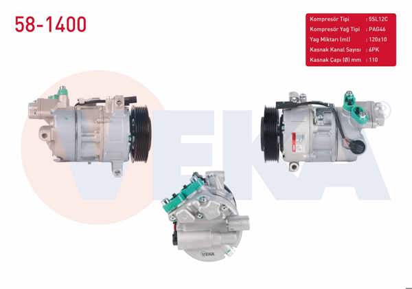 VEKA 58-1400 | Klima Kompresörü 6Pk 110mm BMW 1 Serisi (E81-E87) 116İ-118İ-120İ 2004-2012 / 3 Serisi (E90) 316İ-318İ-320İ 2005-2011 / X1 (E84) 1.8İ 2011-/ X1 (E84) Sdrive 18 İ 2010-2015
