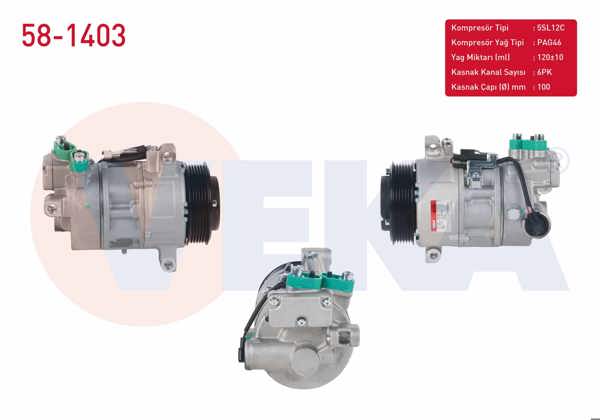 VEKA 58-1403 | Klima Kompresörü 6Pk 100mm BMW 1 Serisi (E87) 118D-120D 2003-2012 / 3 Serisi (E90) 320D 2005-2011