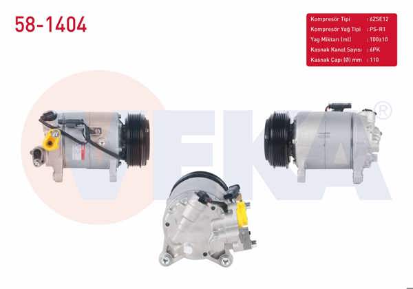 VEKA 58-1404 | Klima Kompresörü 6Pk 110mm BMW 2 Serisi (F45) 216D 2014-/ 5 Serisi (F10) 520 D 2010-/ X1 (F48) 2.0D 2014-/ X3 (F25) Xdrive 2.0D 2010 -