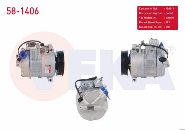 VEKA 58-1406 | Klima Kompresörü 6Pk 110mm BMW 3 Serisi (E90) 325İ-330Xi 2005-2011