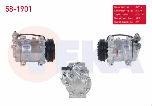 VEKA 58-1901 | Klima Kompresörü 6Pk 119mm Ford Focus II 1.6 TDCI 2004-2011 / Fiesta V 1.6 TDCI 2001-2008 / C-Max I 1.6 TDCI 2007-2011 / Volvo S40 II 1.6 D 2004-2012