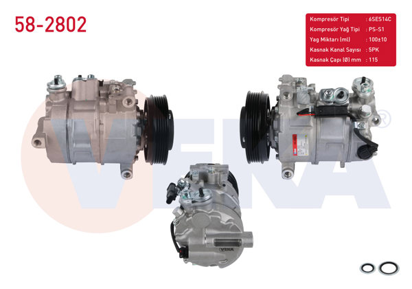 VEKA 58-2802 | Klima Kompresörü 5Pk 115mm Mercedes A Serisi (W176) A 180-A 180 CDI-A 200-A 200 CDI 12-/ B Serisi (W246) B 160-B 180-B 180 CDI-B 200 11-/ CLA (C117) 180-200 13-/ Gla (X156) Gla 200 13 -