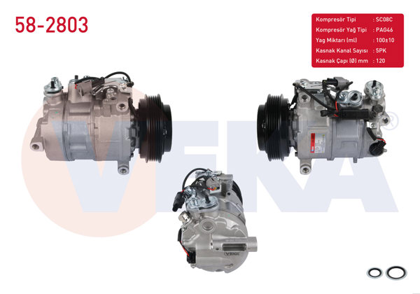 VEKA 58-2803 | Klima Kompresörü 5Pk 120mm Mercedes A Serisi (W176) A 180-A 180 CDI-A 200-A 200 CDI 12-/ B Serisi (W246) B 160-B 180-B 180 CDI-B 200 11-/ CLA (C117) 180-200 13-/ Gla (X156) Gla 200 13 -