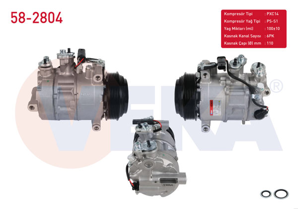 VEKA 58-2804 | Klima Kompresörü 6Pk 110mm Mercedes C Serisi (W205) C 200-C 200 D 2015-/ E Serisi (W213) E 180-E 200-E 250-E 300 2016-/ Sprinter (907) 316 CDI-416 CDI-516 CDI 2018 -